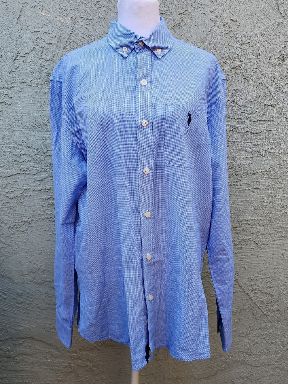 U.S. Polo Assn. Mens Blue Gingham Micro Check Button Down Shirt Size Medium